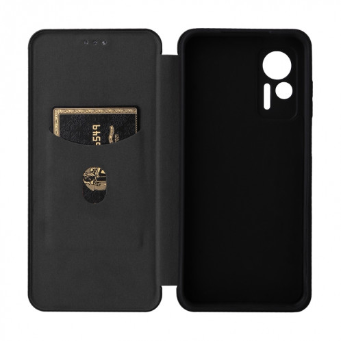 Pour Ulefone Note 14 Étui de téléphone en cuir à rabat avec texture en fibre de carbone (noir) SH214B431-06
