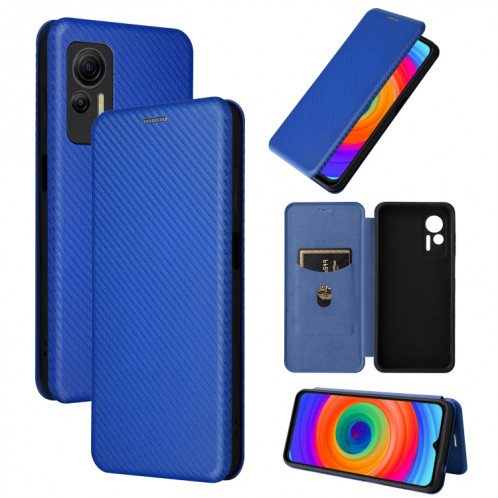 Pour Ulefone Note 14 Étui de téléphone en cuir avec texture en fibre de carbone (bleu) SH214C1855-06