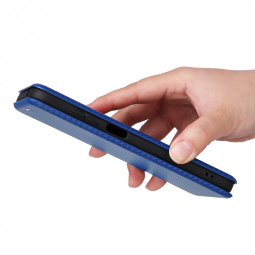 Pour Ulefone Note 14 Étui de téléphone en cuir avec texture en fibre de carbone (bleu) SH214C1855-06