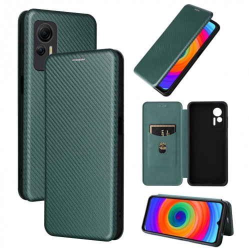 Pour Ulefone Note 14 Étui de téléphone en cuir à rabat avec texture en fibre de carbone (vert) SH214D63-06