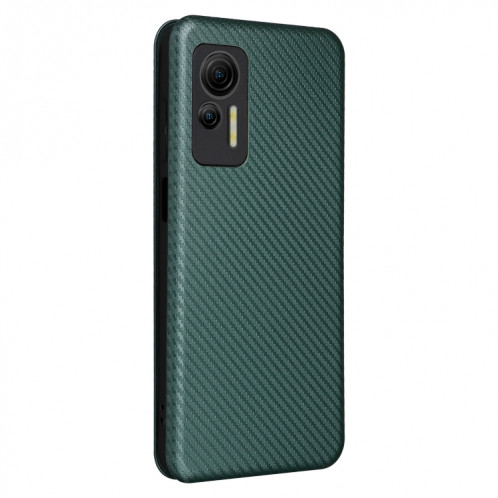 Pour Ulefone Note 14 Étui de téléphone en cuir à rabat avec texture en fibre de carbone (vert) SH214D63-06
