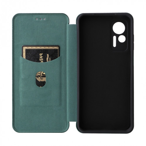 Pour Ulefone Note 14 Étui de téléphone en cuir à rabat avec texture en fibre de carbone (vert) SH214D63-06