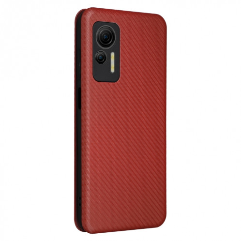 Pour Ulefone Note 14 Étui de téléphone en cuir à rabat avec texture en fibre de carbone (marron) SH214E1453-06