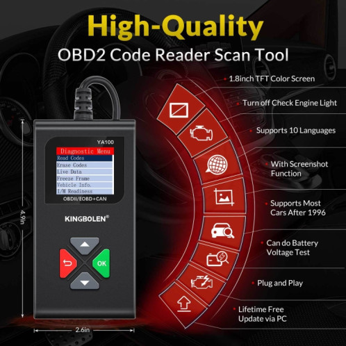 Outil de diagnostic de panne de moteur de voiture KINGBOLEN YA100 OBD2 SH2218698-09