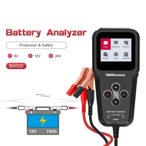 OBDResource BM520 6V 12V Testeur de batterie de charge numérique pour voiture SH22191269-07