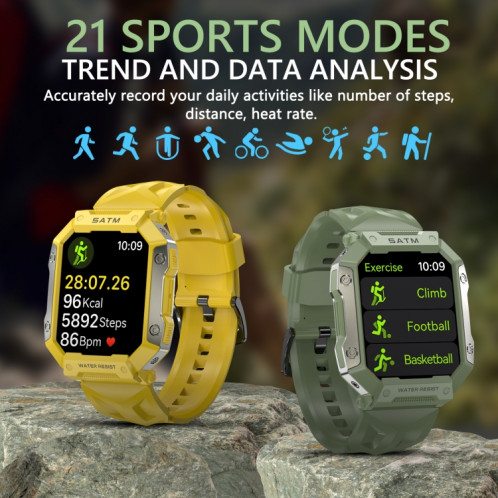 PG333 Montre de sport intelligente étanche de 1,91 pouce Prise en charge de la surveillance de la fréquence cardiaque / surveillance de la pression artérielle (jaune) SH501D1248-013