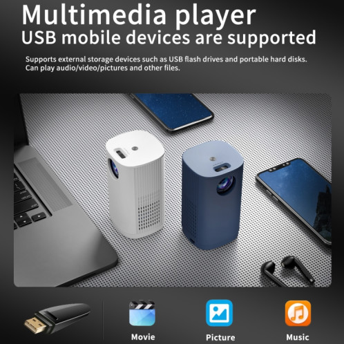 Mini projecteur LED portable T1 480 x 360 800 lumens, spécification : prise britannique (bleu) SH902B29-012