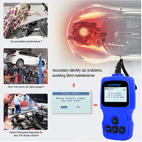 Pour Audi / Volkswagen / Skoda Autophix V007 analyseur de défauts de Scanner OBD II de voiture SH11011538-06