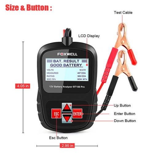 Outil de diagnostic de panne de détecteur de batterie de voiture FOXWELL BT100Pro 12V SH26141981-05