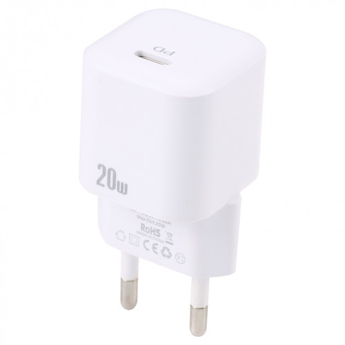 Chargeur de charge rapide d'interface USB-C/Type-C 20 W PD, spécification : prise UE (blanche) SH201A814-05