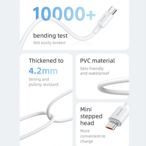 USAMS US-SJ608 U84 Câble de données de chargement USB vers micro USB 2 A, longueur du câble : 2 m (blanc) SU702A1162-07