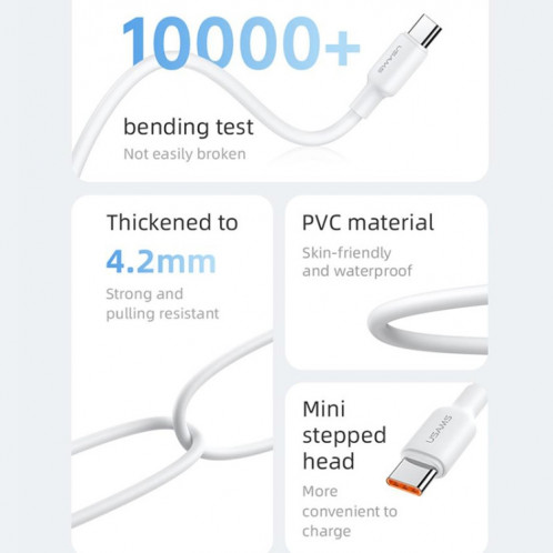 Câble de données de charge USAMS US-SJ613 U84 PD100W USB-C / Type-C vers USB-C / Type-C, longueur du câble : 1 m (blanc) SU501A824-07