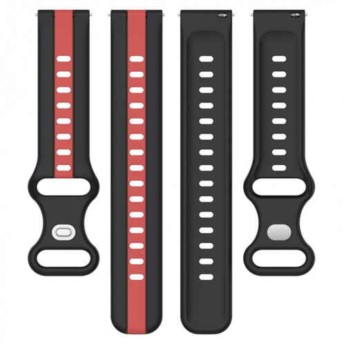 Pour Coros Apex 46mm/Apex Pro/Ticwatch Pro 3 22mm boucle papillon bracelet de montre en Silicone bicolore (noir + rouge) SH201D1260-07