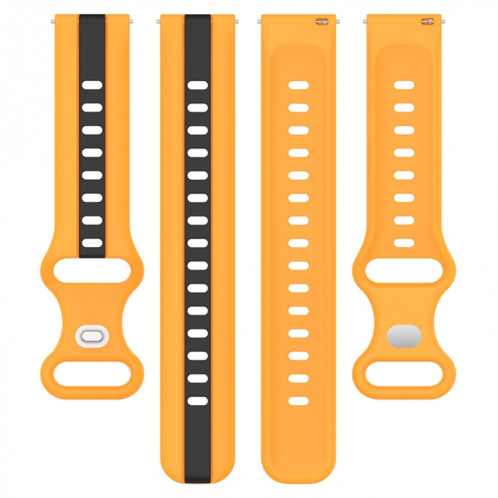Pour Coros Apex 46mm/Apex Pro/Ticwatch Pro 3 22mm boucle papillon bracelet de montre en Silicone bicolore (noir + jaune) SH201E1233-07