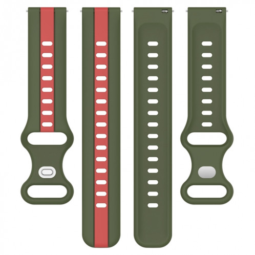 Pour Coros Apex 46mm/Apex Pro/Ticwatch Pro 3 22mm boucle papillon bracelet de montre en Silicone bicolore (rouge + vert armée) SH201I1885-07