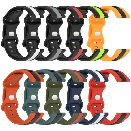 Pour Coros Apex 46mm/Apex Pro/Ticwatch Pro 3 22mm boucle papillon bracelet de montre en Silicone bicolore (rouge + vert armée) SH201I1885-07