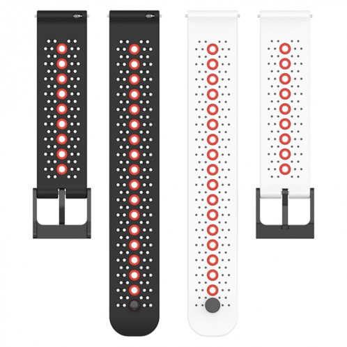 Pour Coros Apex 46mm/Apex Pro/Ticwatch Pro 3 Bracelet de montre en silicone respirant tricolore 22mm (noir + rouge + blanc) SH601C1603-07