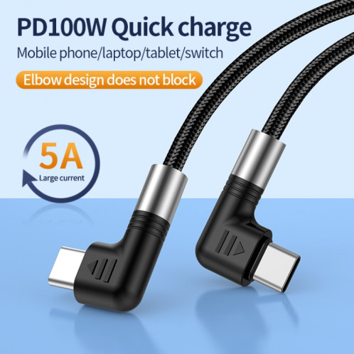 Câble de données à double coude A9 100 W USB-C/Type-C vers USB-C/Type-C, longueur : 1 m SH320283-07