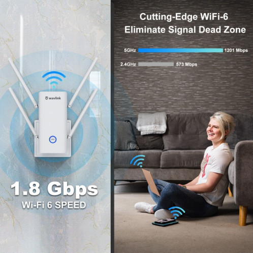Amplificateur de signal WiFi double fréquence Wavlink AERIAL D4X AX1800Mbps WiFi6 Extender () SH901B546-09