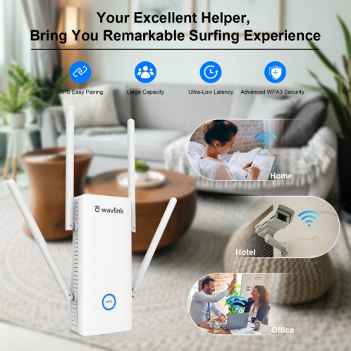 Amplificateur de signal WiFi double fréquence Wavlink AERIAL D4X AX1800Mbps WiFi6 Extender () SH901B546-09