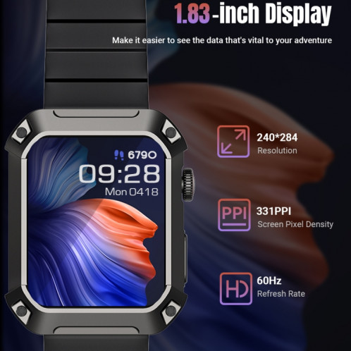 Rogbid Tank S2 Montre intelligente à écran IPS de 1,83 pouces, prend en charge les appels Bluetooth / la pression artérielle / la surveillance du sommeil (noir) SR201A616-011