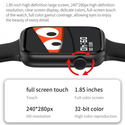 HT15 1,85 pouces bande de silicone IP67 montre intelligente étanche, prise en charge des appels Bluetooth/surveillance du sommeil (noir) SH601A458-011