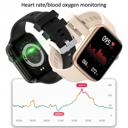 HT15 1,85 pouces bande de silicone IP67 montre intelligente étanche, prise en charge des appels Bluetooth/surveillance du sommeil (noir) SH601A458-011