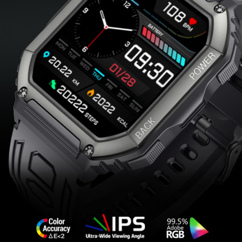 K6 1,8 pouces IP67 montre intelligente étanche, prise en charge de la surveillance de la fréquence cardiaque/du sommeil (gris) SH801A1140-011