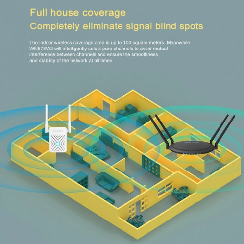 Wavlink WN578W2 300 Mbps 2,4 GHz Répéteur d'extension WiFi Amplificateur de signal sans fil domestique () SH501B502-09