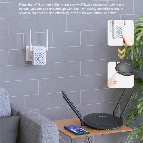 Wavlink WN578W2 300 Mbps 2,4 GHz Répéteur d'extension WiFi Amplificateur de signal sans fil domestique () SH501B502-09
