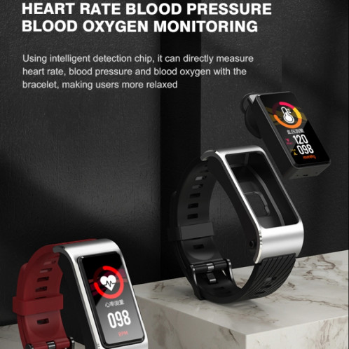 H21 1,14 pouces bande de silicone écouteur détachable montre intelligente prise en charge mesure de la température/appel Bluetooth/commande vocale (rouge) SH101B1749-010