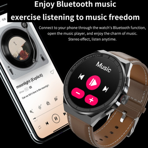 BM01 Bracelet en cuir de 1,45 pouces IP68 étanche Prise en charge de la montre intelligente Appel Bluetooth / NFC (Argent) SH001C664-09