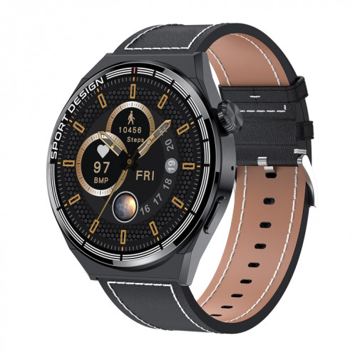 HDT 3 Max Bracelet en cuir de 1,6 pouces IP67 Montre intelligente étanche Prise en charge des appels Bluetooth / NFC (Noir) SH301A859-016