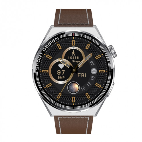 HDT 3 Max 1,6 pouces Bracelet en cuir IP67 Étanche Montre intelligente Prise en charge Appel Bluetooth / NFC (Argent) SH301B1032-016