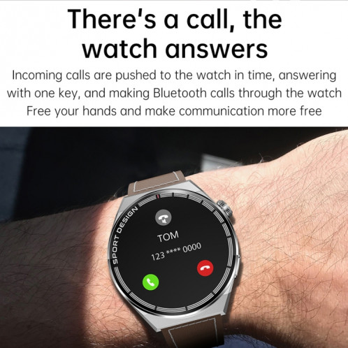 HDT 3 Max 1,6 pouces Bracelet en cuir IP67 Étanche Montre intelligente Prise en charge Appel Bluetooth / NFC (Argent) SH301B1032-016