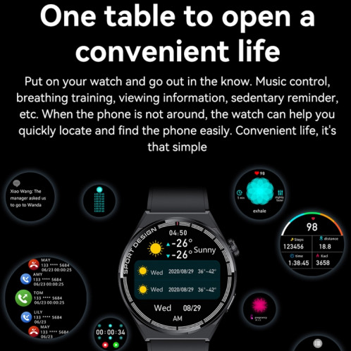 HDT 3 Max Bracelet en cuir de 1,6 pouces IP67 Montre intelligente étanche Prise en charge des appels Bluetooth / NFC (Noir) SH301A859-016
