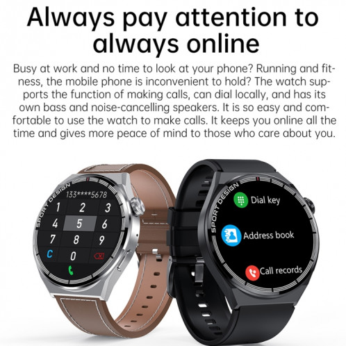 HDT 3 Max 1,6 pouces Bracelet en cuir IP67 Étanche Montre intelligente Prise en charge Appel Bluetooth / NFC (Argent) SH301B1032-016