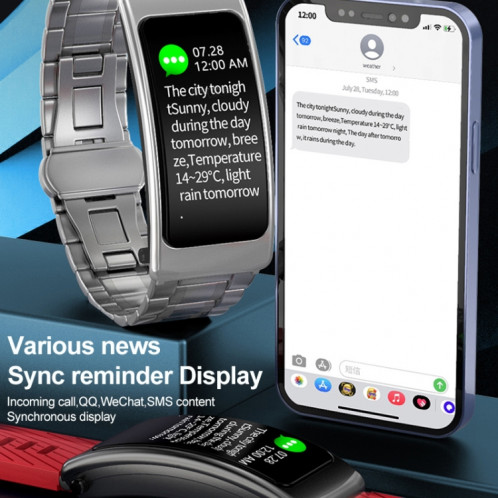 K20 1,14 pouces bande d'acier écouteur détachable vie étanche montre intelligente prise en charge appel Bluetooth (argent) SH601C1044-015