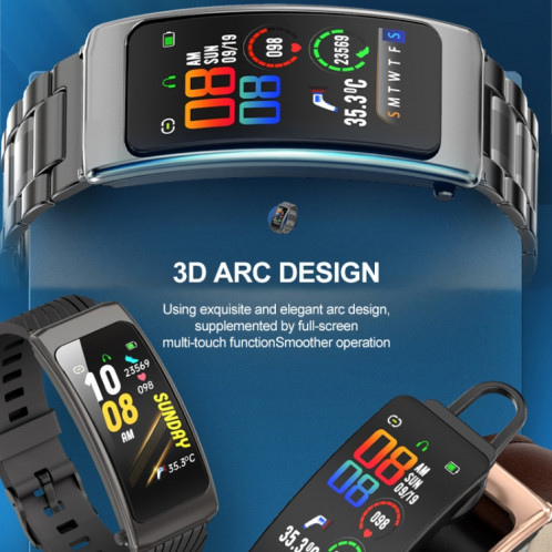 K20 1,14 pouces bande de silicone écouteur détachable vie étanche montre intelligente prise en charge appel Bluetooth (noir argent) SH701C277-015
