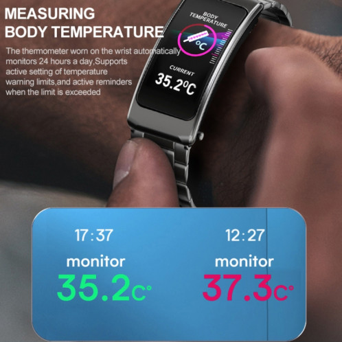 K20 1,14 pouces bande de silicone écouteur détachable vie étanche montre intelligente prise en charge appel Bluetooth (noir argent) SH701C277-015