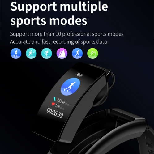 K50 1,08 pouces bande de silicone écouteur détachable IP67 étanche montre intelligente prise en charge appel Bluetooth (noir argent) SH401B1468-016