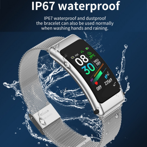 K50 1,08 pouces bande de silicone écouteur détachable IP67 étanche montre intelligente prise en charge appel Bluetooth (noir argent) SH401B1468-016