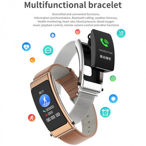 K50 1,08 pouces bande de silicone écouteur détachable IP67 étanche montre intelligente prise en charge appel Bluetooth (noir argent) SH401B1468-016