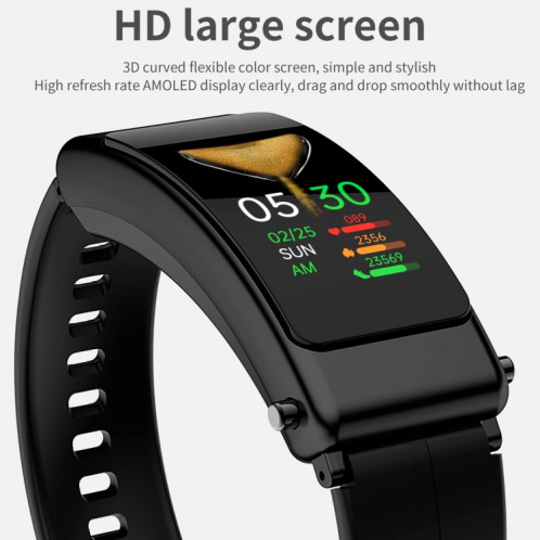 K50 1,08 pouces bande de silicone écouteur détachable IP67 étanche montre intelligente prise en charge appel Bluetooth (noir argent) SH401B1468-016