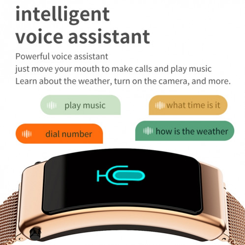 K50 1,08 pouces bande de silicone écouteur détachable IP67 étanche montre intelligente prise en charge appel Bluetooth (noir argent) SH401B1468-016