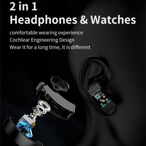 K50 1,08 pouces bande de silicone écouteur détachable IP67 étanche montre intelligente prise en charge appel Bluetooth (noir argent) SH401B1468-016