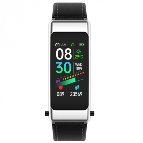 K50 1.08 pouces bande de cuir écouteur détachable IP67 étanche montre intelligente prise en charge appel Bluetooth (noir argent) SH601C307-016