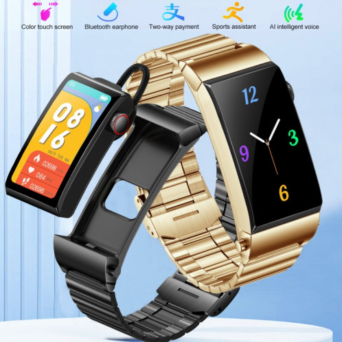 M6 1,5 pouces bande d'acier écouteur détachable IP68 étanche montre intelligente prise en charge Bluetooth appel (or) SH601B43-018