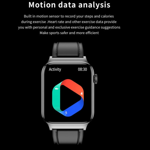 T50 1,85 pouces bracelet en cuir IP67 montre intelligente étanche prend en charge l'assistant vocal/surveillance de la santé (noir) SH301B808-013