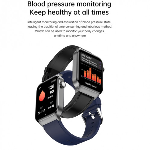 T50 1,85 pouces bracelet en cuir IP67 montre intelligente étanche prend en charge l'assistant vocal/surveillance de la santé (noir) SH301B808-013